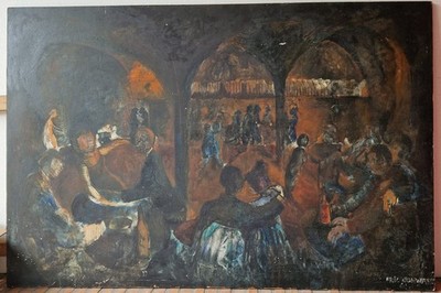 Gemälde 183x123 cm!! Ball Holzmalerei Eric Schwarz Sixties Künstler Charleroi