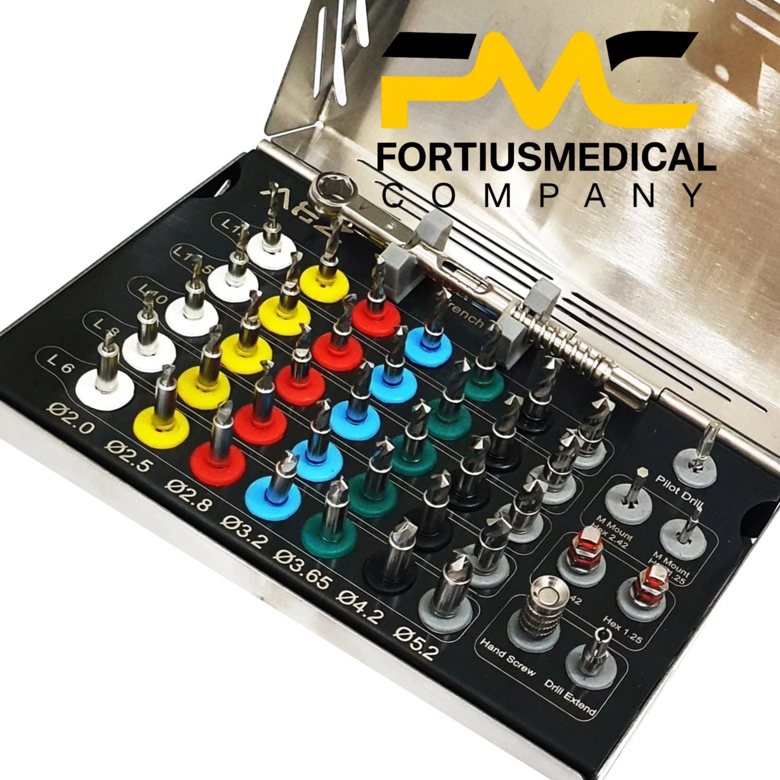 Dental Implant 35 Integral Stopper Drills with Drivers and Key Complete Kit 43PC