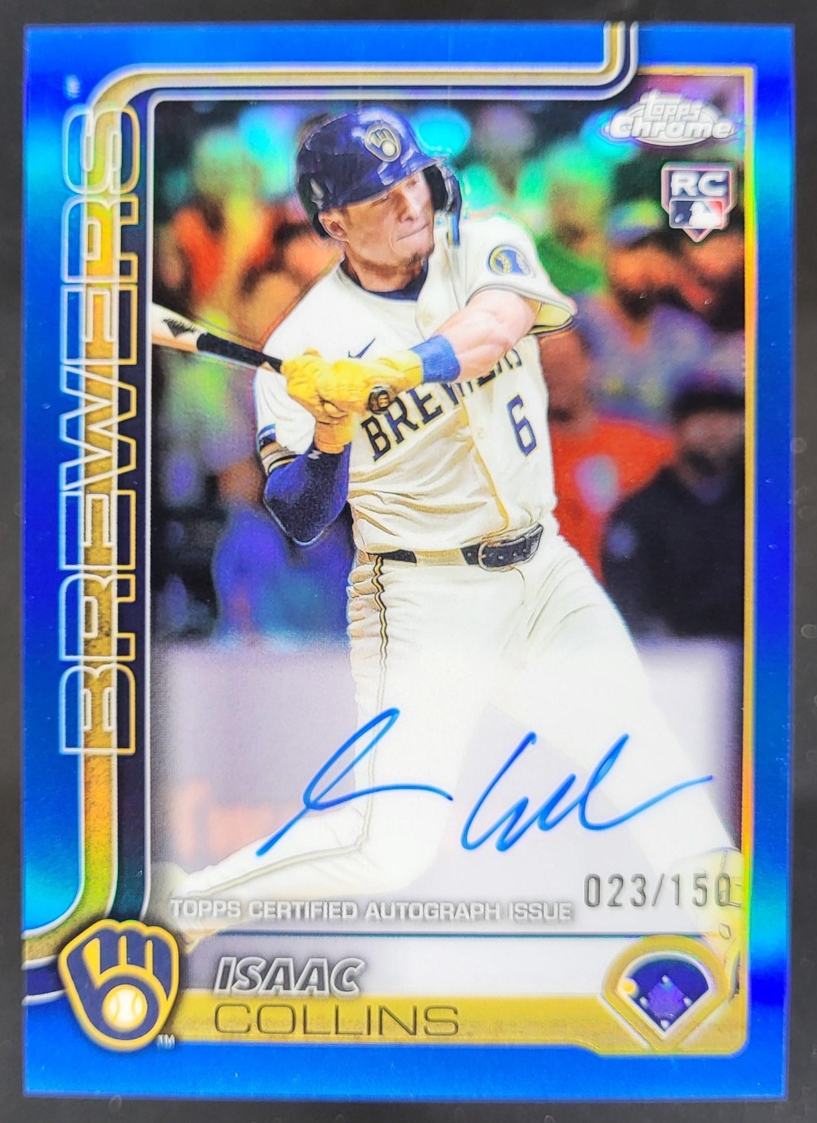 2025 Topps Chrome Isaac Collins Rookie Auto Blue Refractor /150 RC Brewers BK3