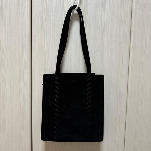 YVES SAINT LAURENT Black Suede Tote Bag Braided Front Detail