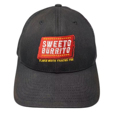 Richardson Trucker Hat Black Red Sweeto Burrito Snapback Mesh One Size Patch