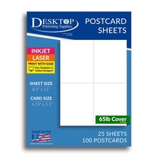 65lb White Printable Postcards - Blank Postcard Paper 8.5 x 11 inches, 