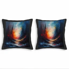Set of 2 18x18in Throw Pillow Covers - Serene Forest Scene Design 