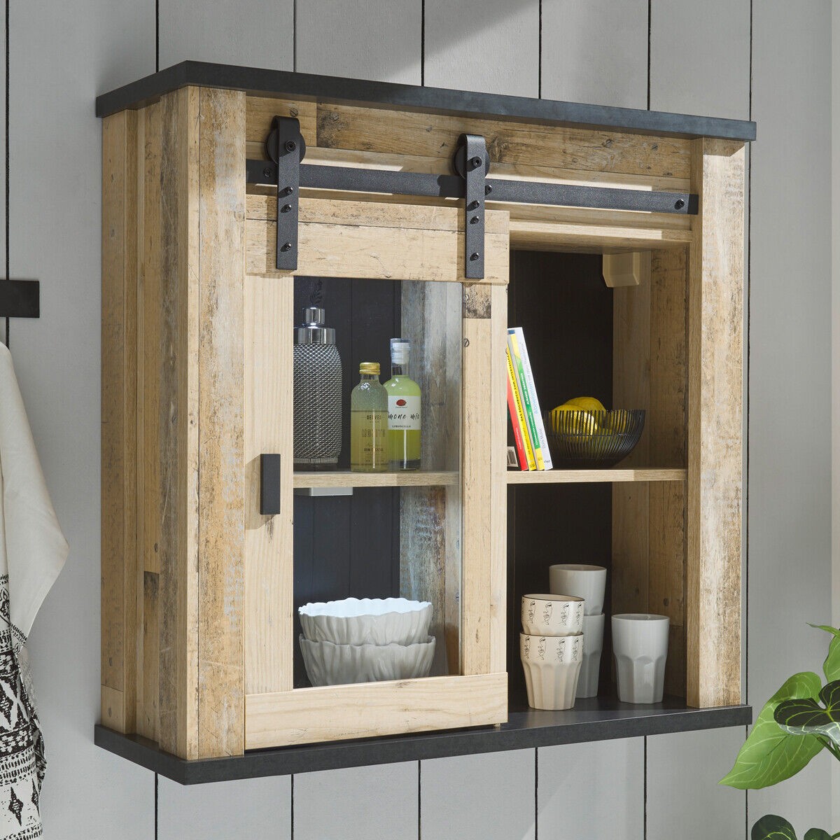 Hängeschrank Sherwood Wand Küche Old Style hell 1 Tür soft-close Funktion 93cm