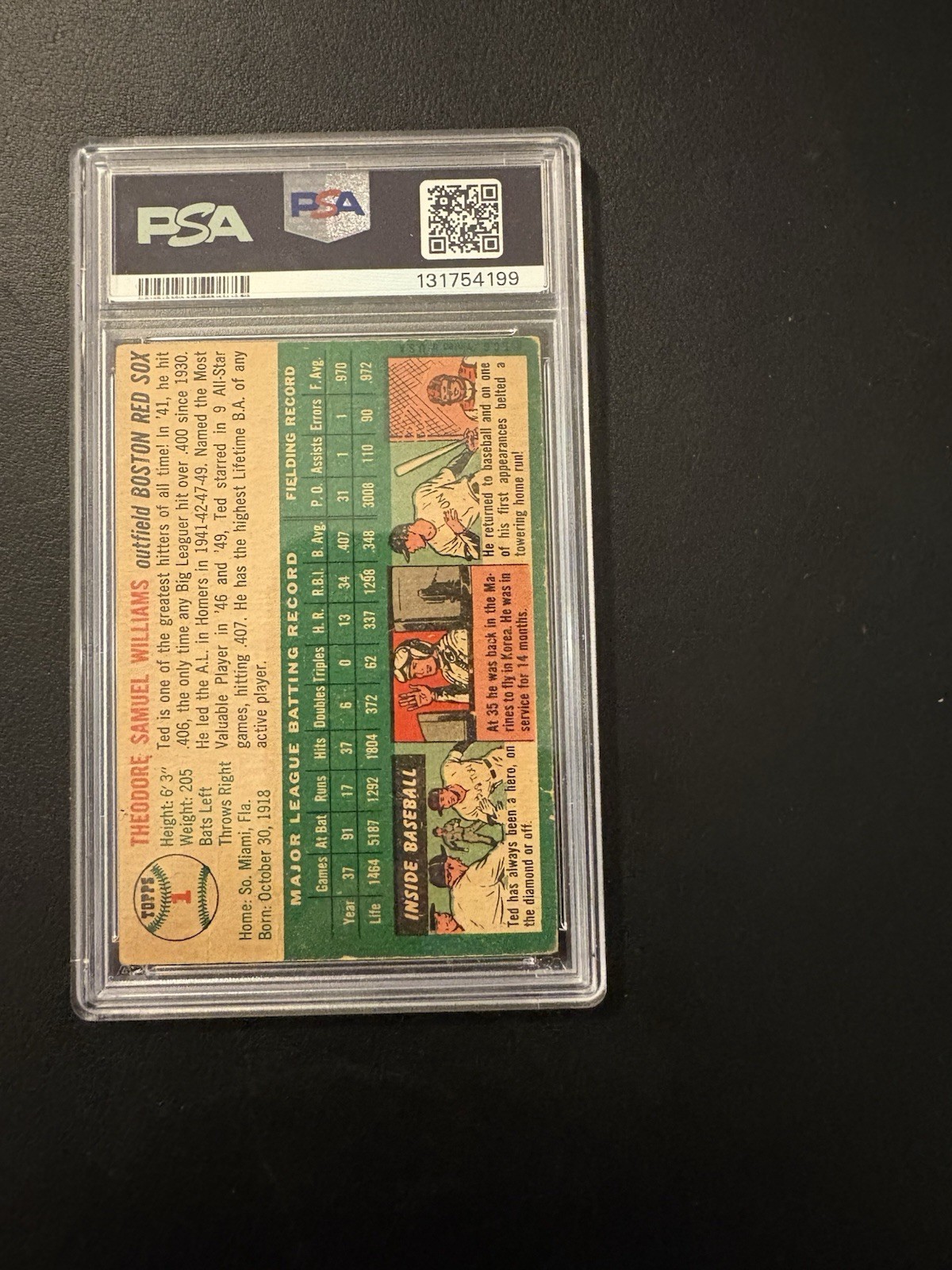 1954 TOPPS BASEBALL SET BREAK #1 TED WILLIAMS HOF GRADED PSA 2 view 4
