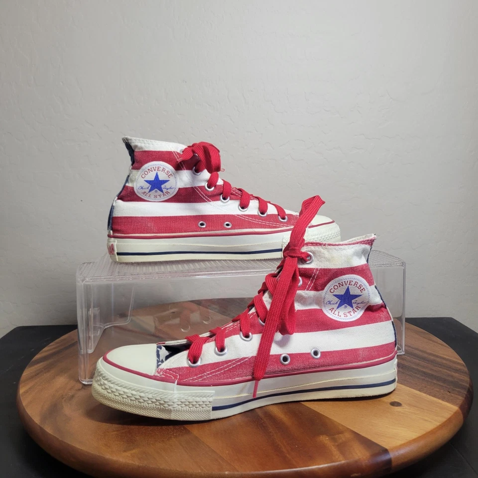 Vintage bandiera americana Converse All Star Chuck Taylors made in USA taglia M 5,5 W 7 - Immagine 2 di 4