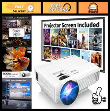 1080P Mini Projector with Screen, Portable Home Theater, Bluetooth, HDMI/USB, In