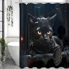 1pcs Cute Cat Shower Curtain, Waterproof Shower Curtain With 12 Hooks