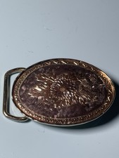 Vintage Floral Engraved Gold Tone Belt Buckle Oval Western Style USA Made