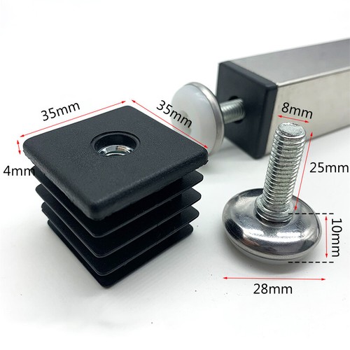 Square Tube Inserts End Caps / Adjustable Table Foot Furniture Leveling Feet M8 - Picture 11 of 27