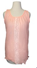 Vintage ILGWU Peach Sheer Lace Front Sleeveless Nightgown Top Made in USA