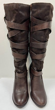 Steve Madden Boot Size 9.5 M, 10 M Long Almond Toe Brown Leather Women REDONDO N