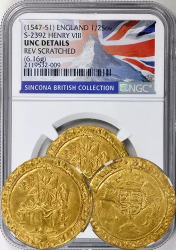 Great Britain Edward VI (1547-51) Half Sovereign NGC UNCDTLS. RARE + High Grade!