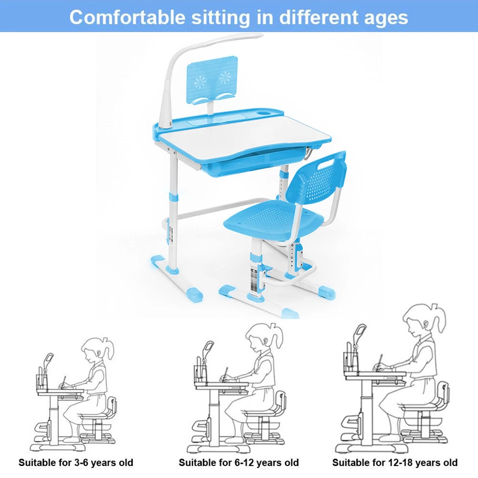 Kids Desk and Chair Set for Ages 3-15, Height Adjustable Children's Study Table - Image 3 of 4