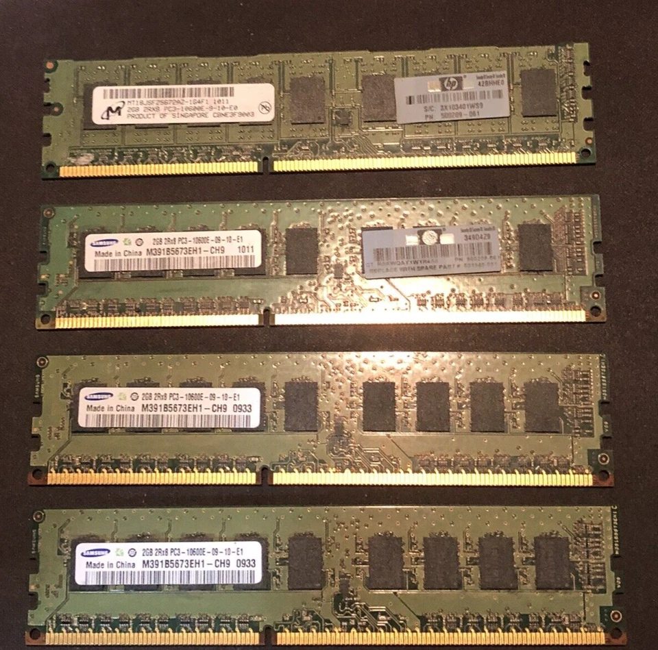 HP MEMORY 2GB 2RX8 PC3 10600E DDR3 500209-061 - 501540-00 - Immagine 3 di 4