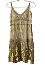 Vera Wang sz 6 metallic lace knee-length formal party shift cocktail dress gold