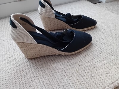 BOOHOO BLACK ESPADRILLE WEDGE TIE ROUND LEG