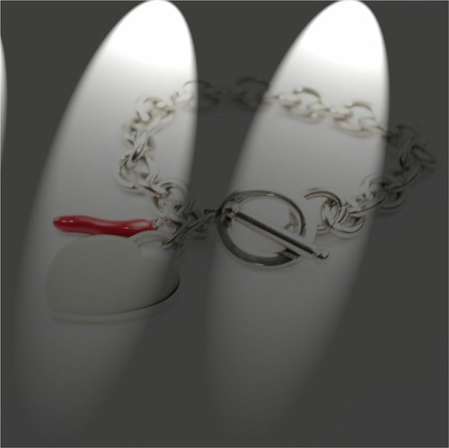 Bracciale donna in acciaio inox ciondolo charm cornetto rosso e cuore toggle - Foto 3 di 3