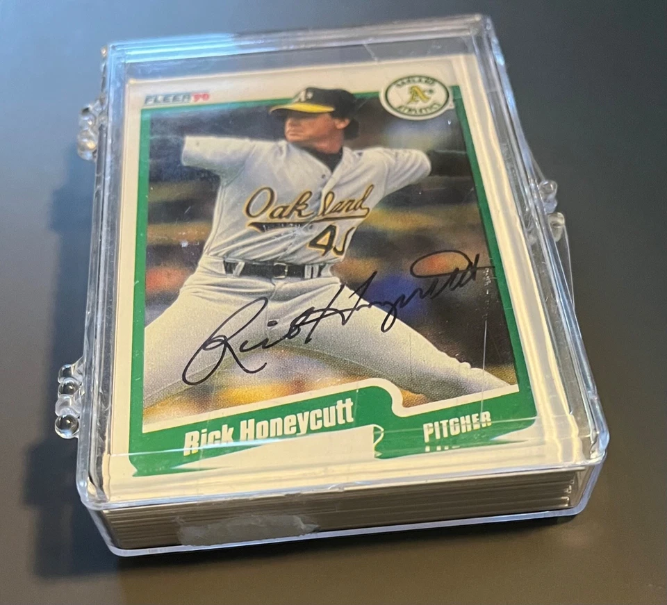 Juego de tarjetas de béisbol Fleer Oakland Athletics 1990 equipo - Rick Honeycutt automático Foto 2 de 4