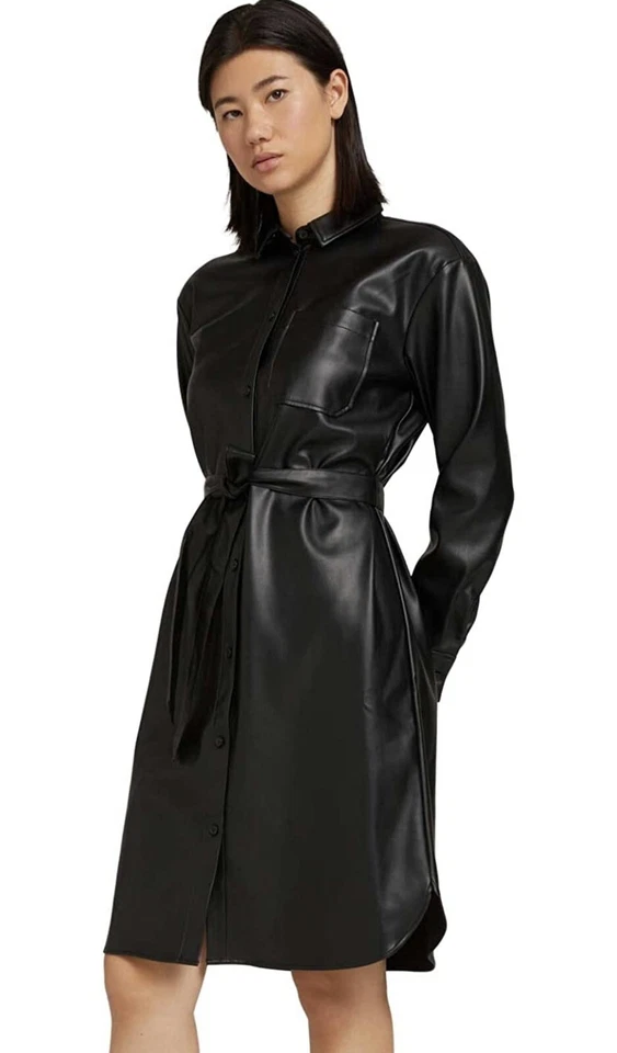 Vestido camisero negro de cuero sintético Tom Tailor para mujer talla 10 hasta la rodilla 36 EUR Foto 3 de 4