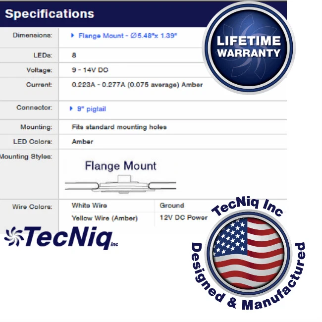 TecNiq 2pk Amber 4" Round Flashing Strobe Warning FLANGE Mount LED Lights - Image 2 of 4