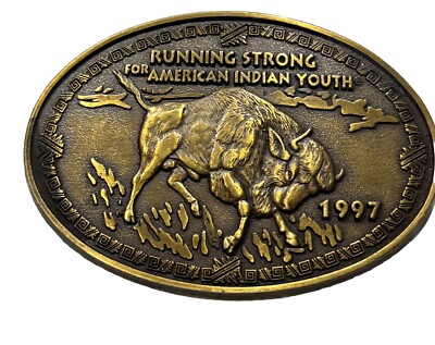 BUFFALO BELT BUCKLE OVAL 1997 Running Strong for American Indian Youth Buffalo