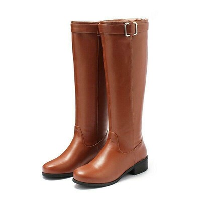 Women Knee High Comfy Riding Boots Zipper Ladies Low Heel Casual