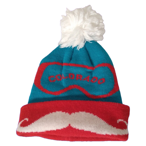 Colorado Strickmütze Bommel mehrfarbig weiß Schnurrbart Größe Jugend - Bild 1 von 5