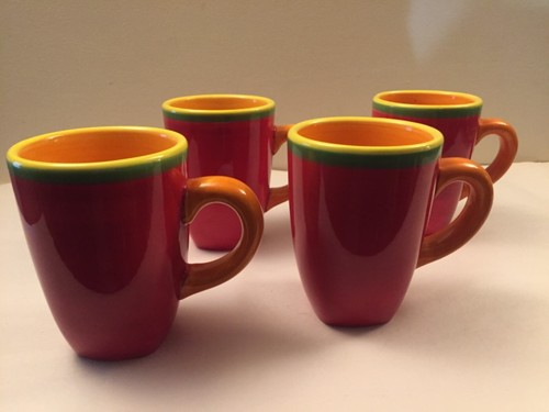 4 Dansk Caribe Aruba Orange Square Mugs 6283840 Ceramic Hand Painted Mugs