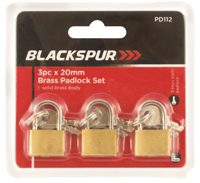 3er-Pack 20 mm Massiv Messing Vorhängeschloss Set mit 3 Schlüsseln starke sichere Sicherheit Multipack