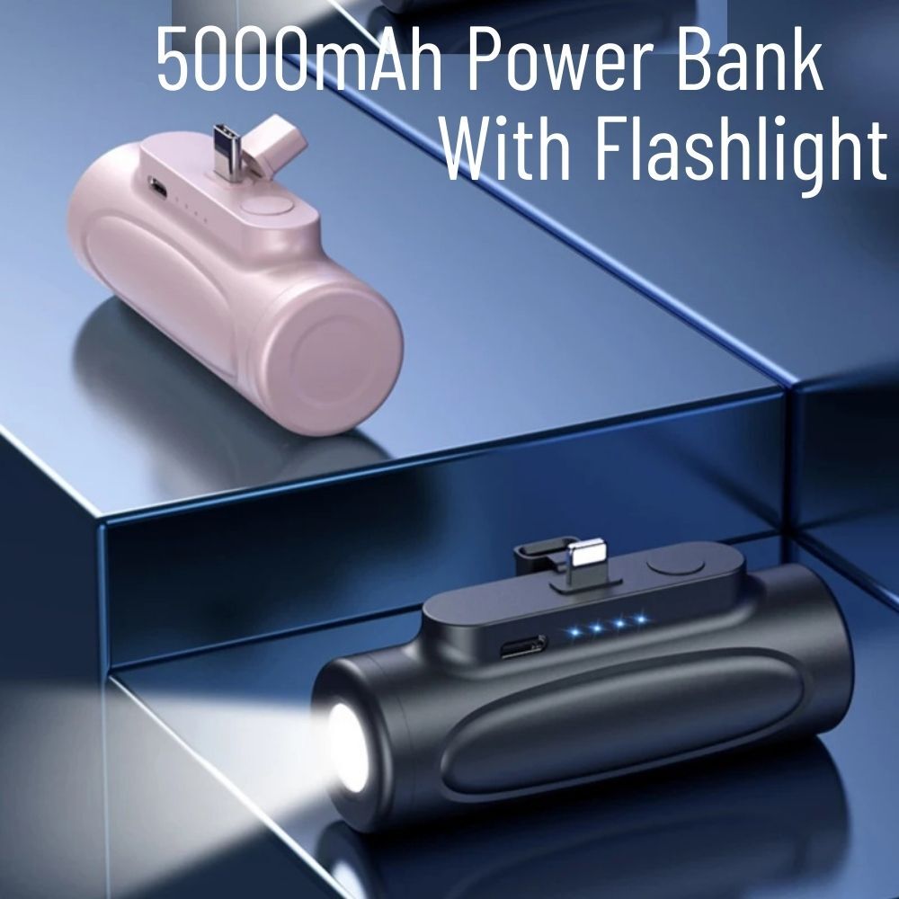 5000mAh Portable Power Bank – Flashlight, Fast Charge, Aluminum/TPU, For IPhone & Android (Unbranded, Universal)