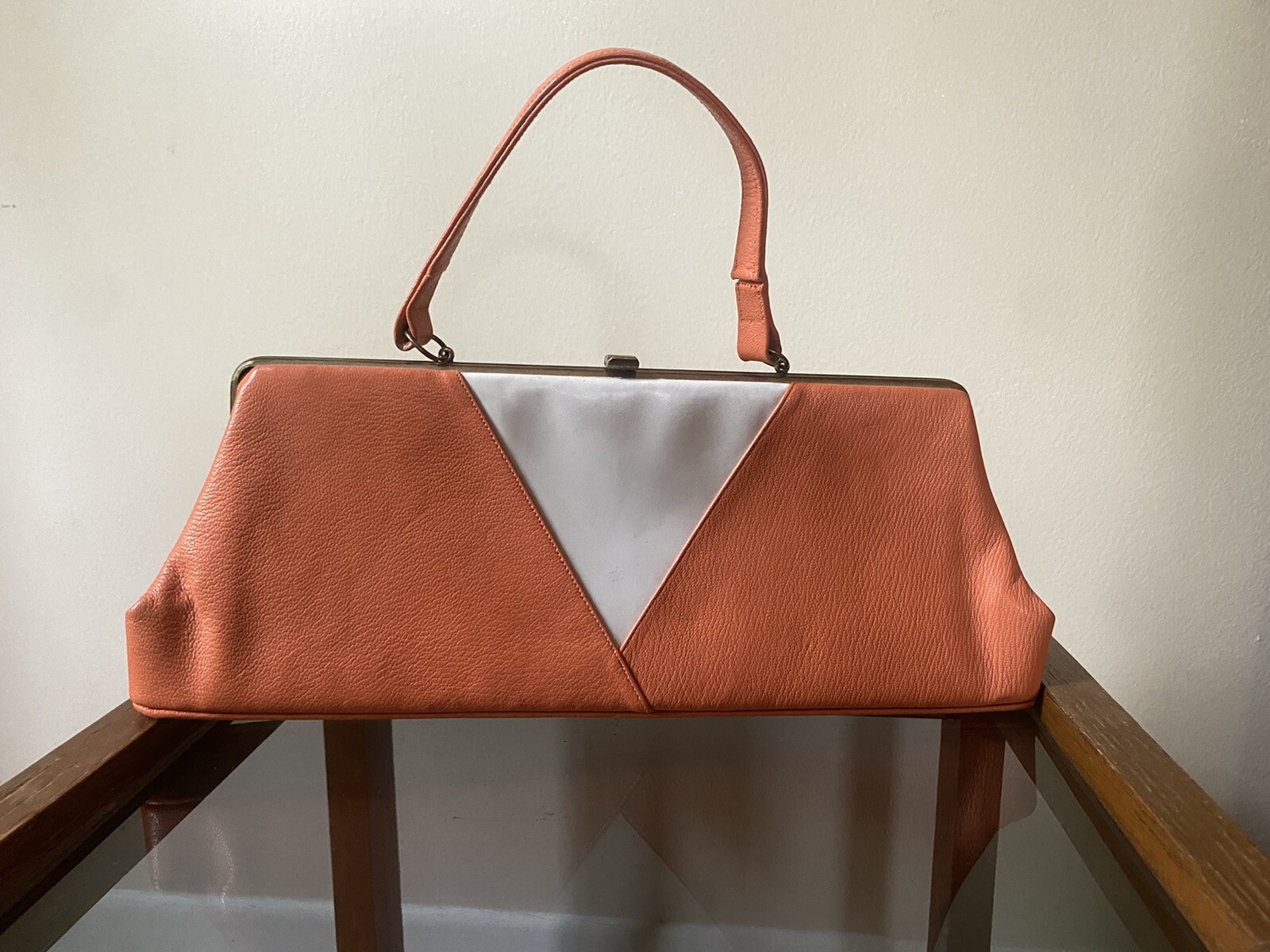 Vintage 60s Orange Leather Handbag Purse Snap Close eBay