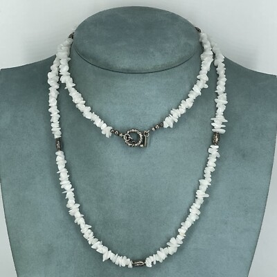 925 sterling silver necklace quartz crystal chip ornate beaded long Doug Paulus
