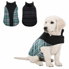 MAZORT Dog Coat, Reversible & Adjustable Plaid Dog Winter Jacket-Green Plaid-XL