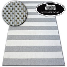 MODERN SISAL Grey Stripe Rug "FLAT" Flat Weave Easy Clean