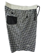 FUBU The Collection Board Shorts Men 40x12 BLACK GRAY Cargo Pocket Signature AOP