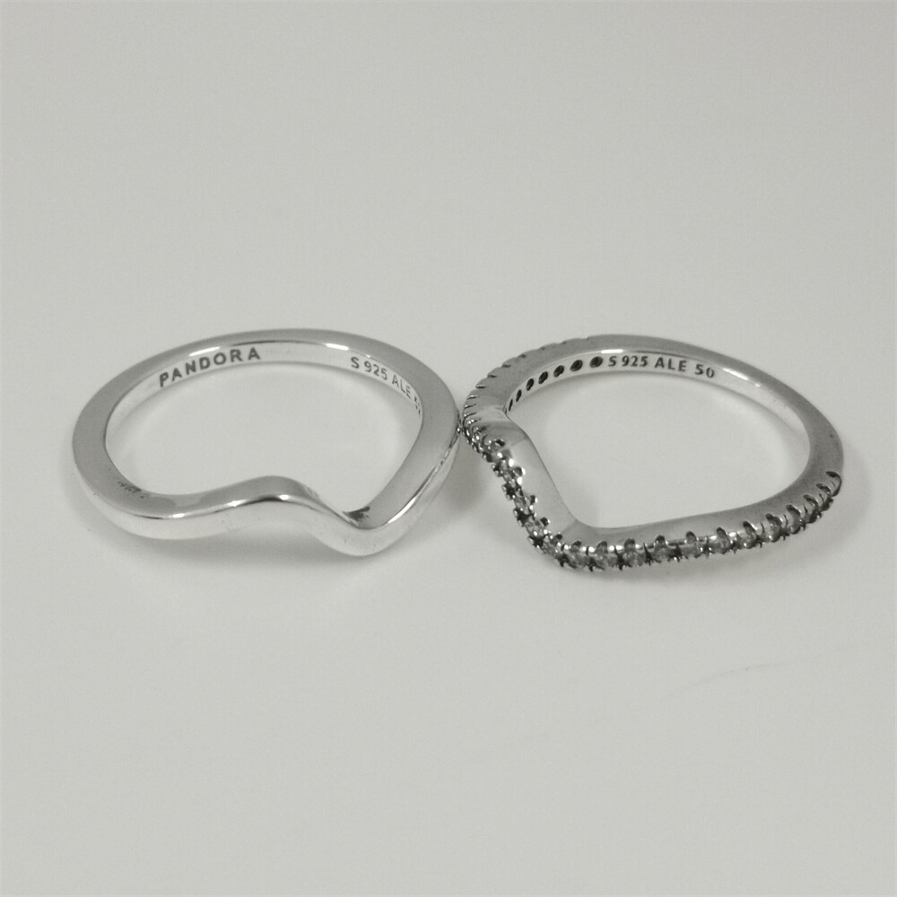 stack set pandora silver wave ring - image 2