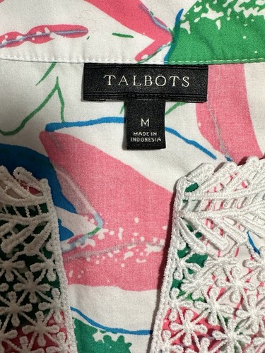 Talbots Womens Bright Floral 3/4 Sleeve Popover Embroidered V-Neck Top Medium - Picture 7 of 10