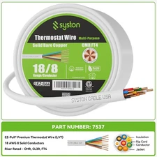 Syston 18/8 Thermostat HVAC Cable Wire 18 AWG 8C Copper CL3R White Cut to Order