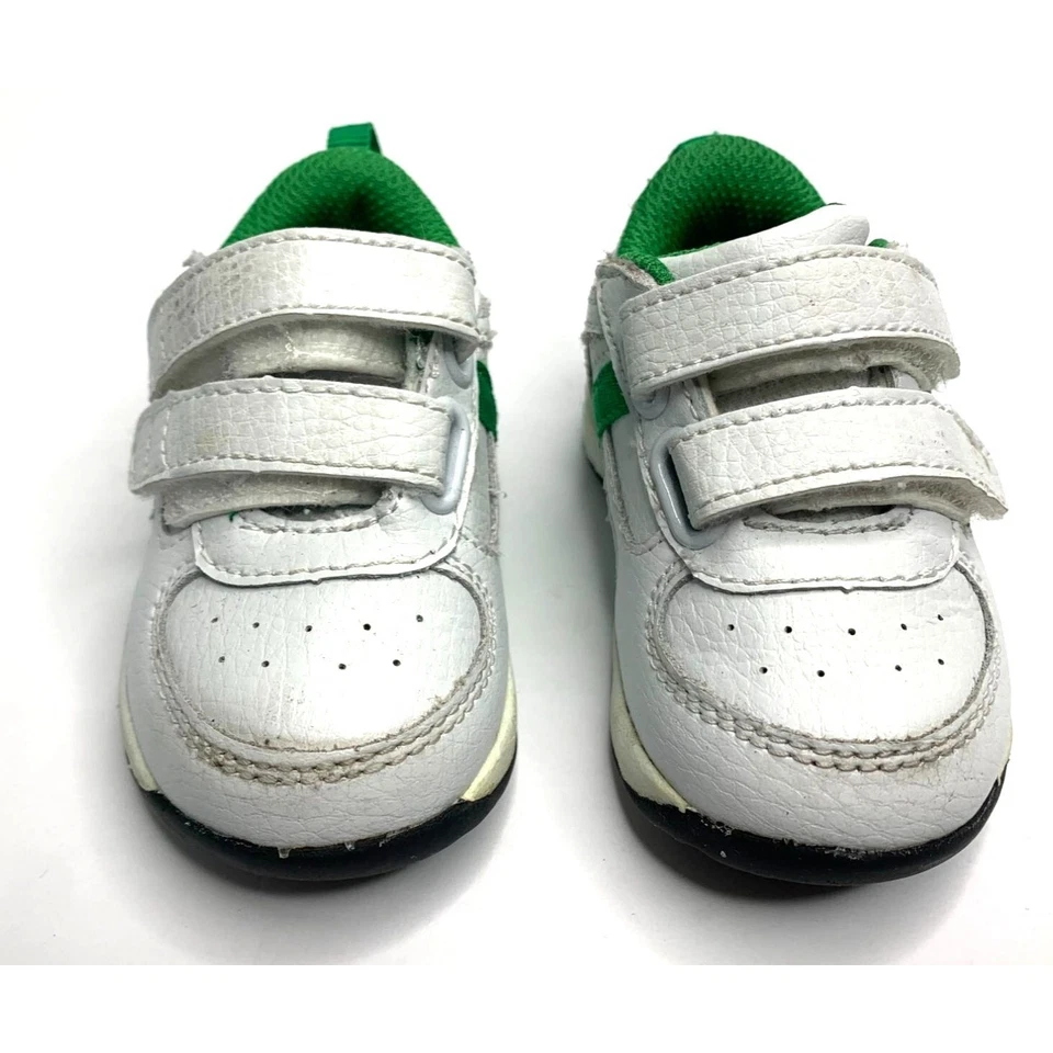 Circo Niños Infante Bebé Talla 4 Imitación Cuero Blanco Verde Zapatilla Zapatos Gancho y Lo Foto 3 de 4