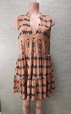 Nwt  CUPSHE Boho Knee  Blue Striped V Neck Dress  size Small Brown Color 