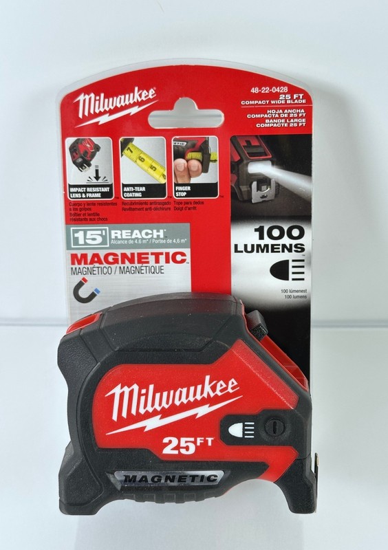 (NEW) Milwaukee 48-22-0428 25' Compact Magnetic Tape Measure w/Rechargeable