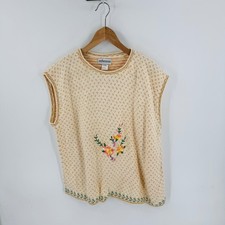Vintage Knit Sweater Vest Size 2X Cream Floral Embroidered Cottagecore Grandma