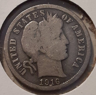 1916 Barber Dime Philadelphia Mint 90% Silver US 10c Coin (#5b-13293/RBJ)