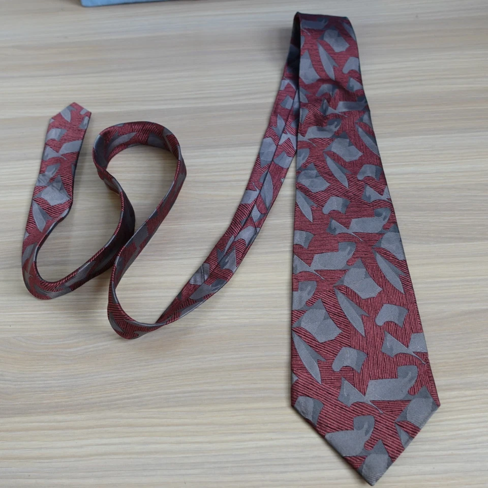 Pierre Cardin Париж шеи галстук мужской красный серый Geo шелк официальный шикарный костюм парижский - Изображение 3 из 4