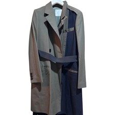 Sacai Women's Trench Coat Pleated Back Brown Khaki  Black 2-Tone Used