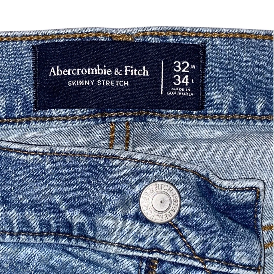 Abercrombie & Fitch Men's Distressed Skinny Stretch Jeans Ripped Blue 32x34 - Image 3 of 4