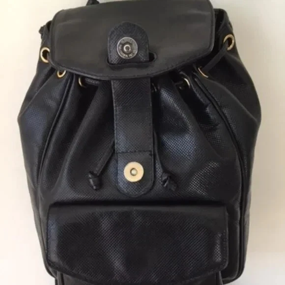 VTG Bottega Veneta Leather Backpack Black Leather Bucket Drawstring Crosshatch - Image 2 of 4