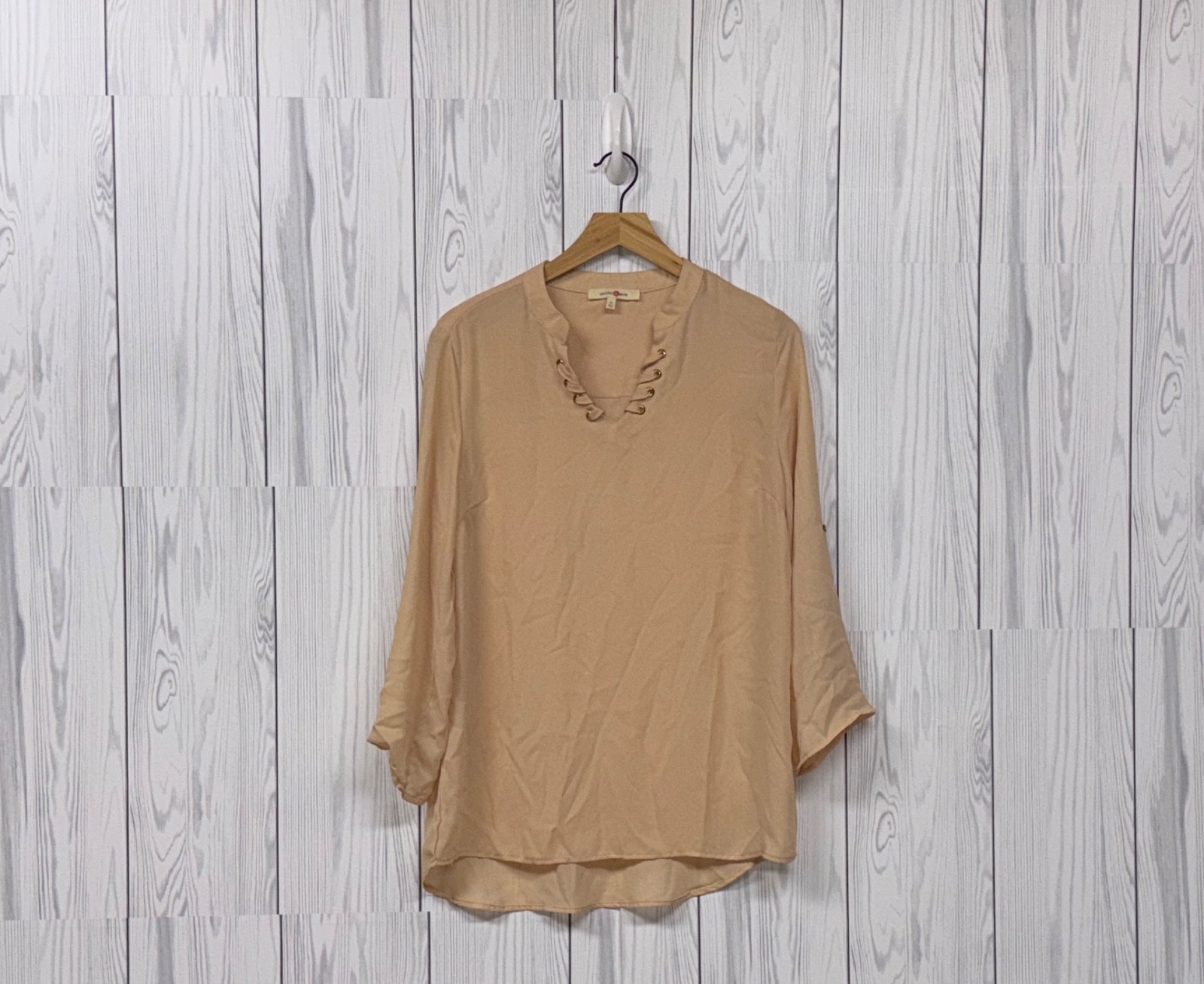 Wishful Park top womens size medium long sleeve pullover blouse pink