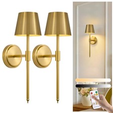 Battery Operated Wall Sconce Set of 2, Cordless 5000mAh Gold Rechargeable LED...